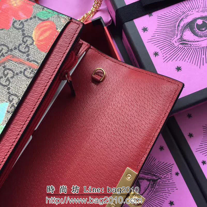 GUCCI古馳 歐洲正品原單 padlock系列 最新二折款 爆款鏈條皮夾 453506 小鳥紅皮 WTG1188